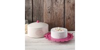 Cloche à gâteau festonné crème et rose